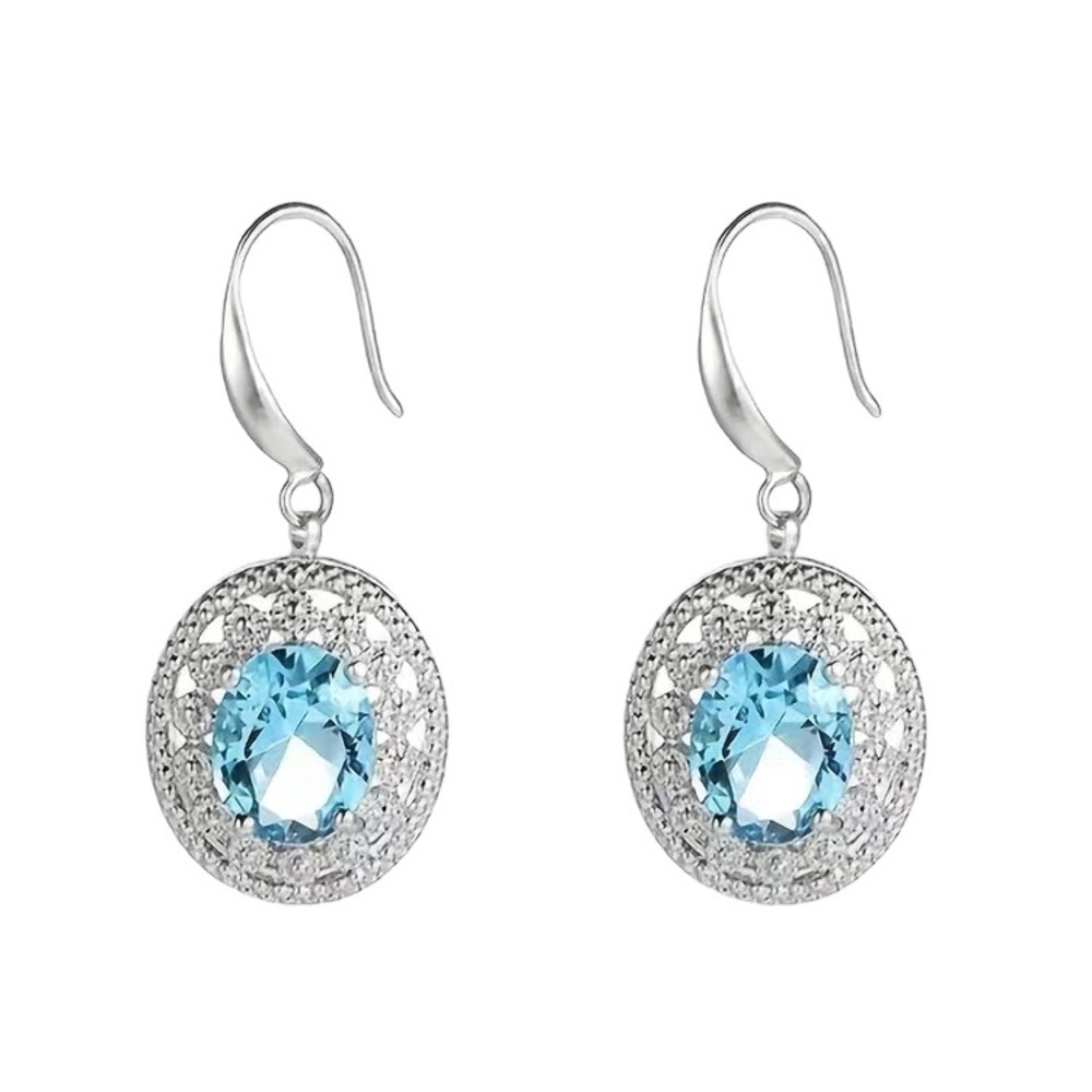 Elegant Blue Topaz Silver Toned Earrings